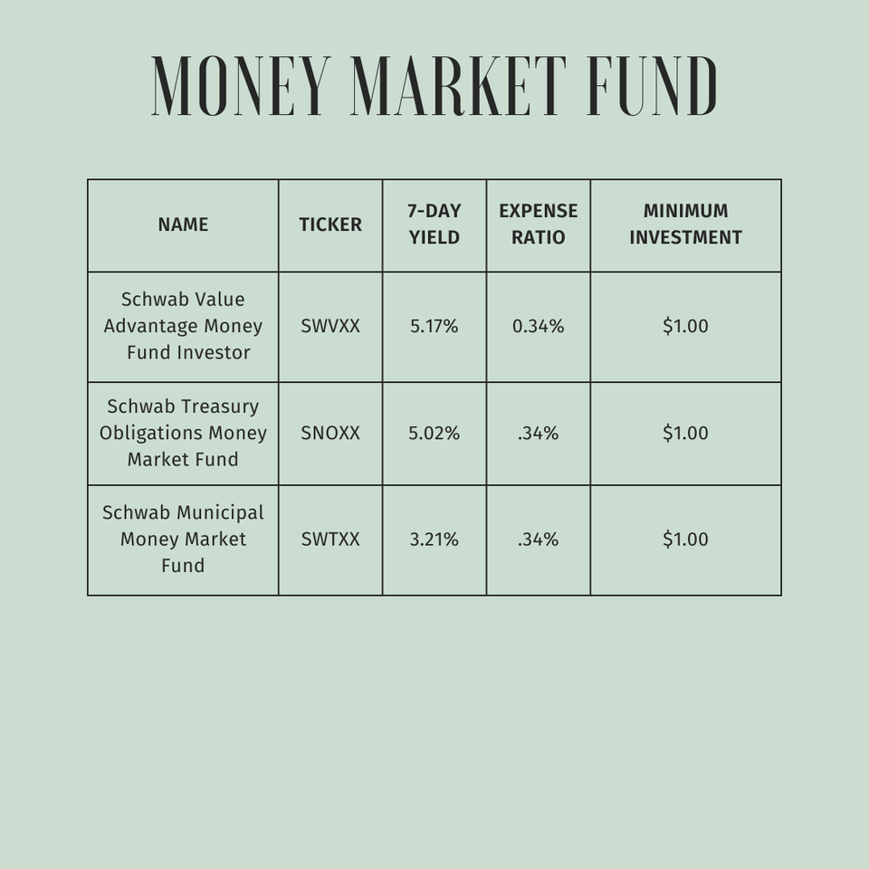 A summary of options for Money Market Funds (subject to change)