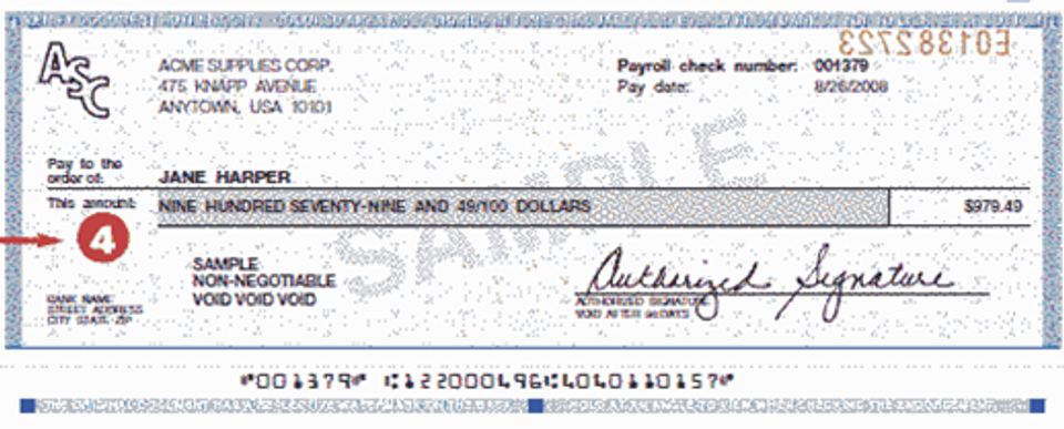 Bottom half of pay stub